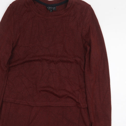 Topshop Womens Brown Acrylic A-Line Size 8 Round Neck Pullover - Back Slit