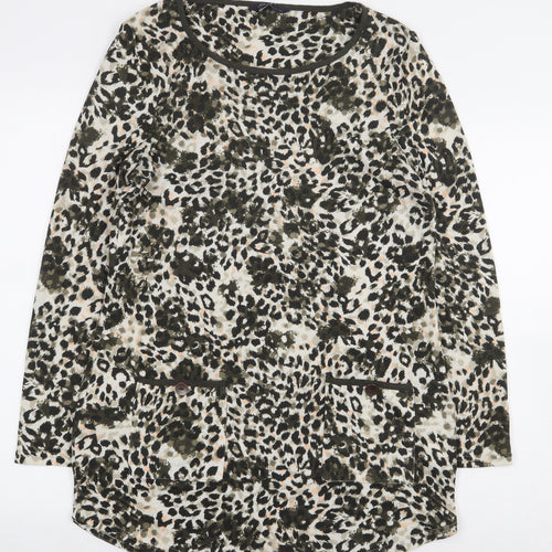 Marks and Spencer Womens Green Animal Print Polyester Sheath Size 12 Scoop Neck Pullover - Leopard Print