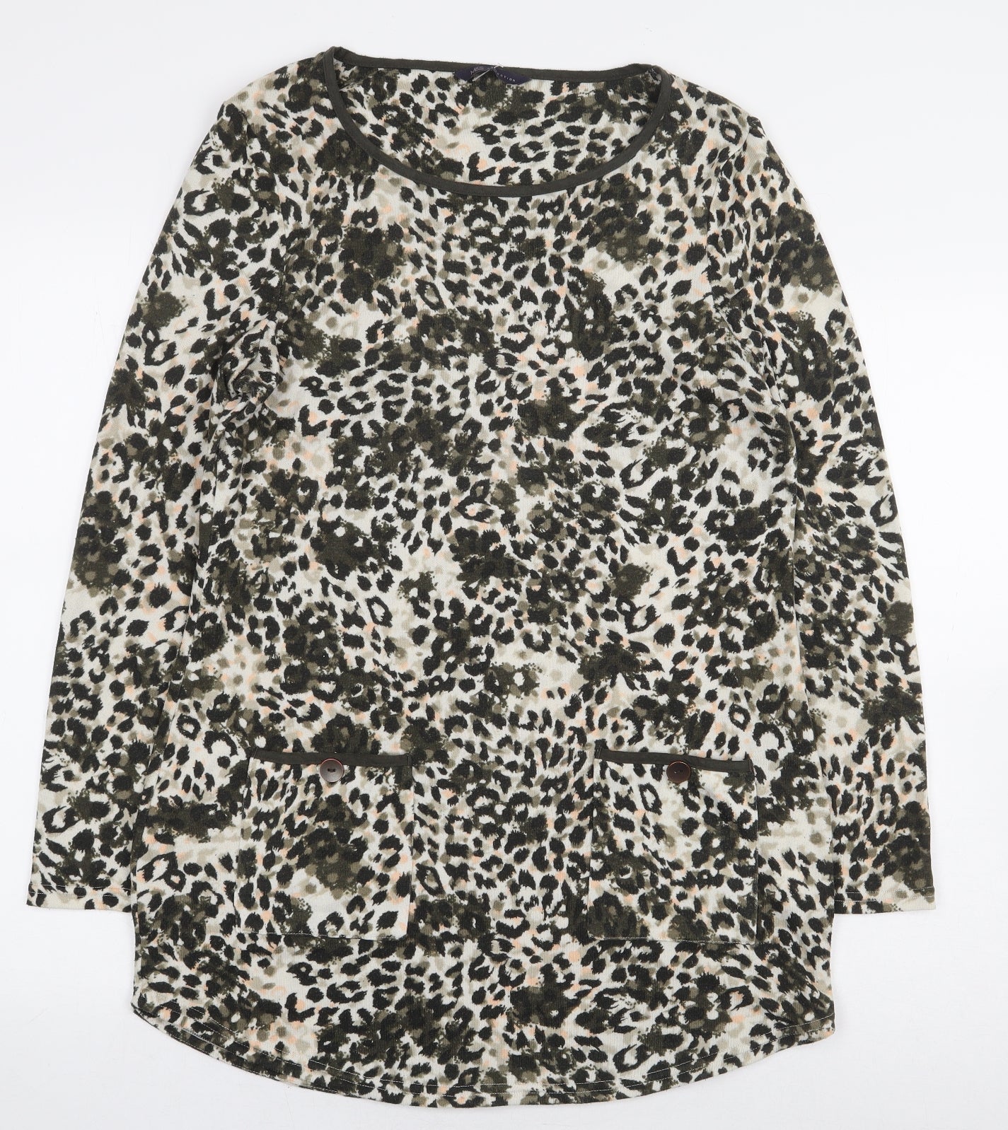 Marks and Spencer Womens Green Animal Print Polyester Sheath Size 12 Scoop Neck Pullover - Leopard Print