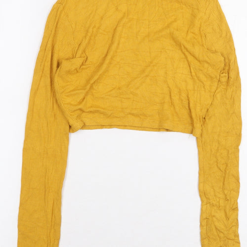 Missguided Womens Yellow Polyester Cropped T-Shirt Size 8 High Neck - Ribbed