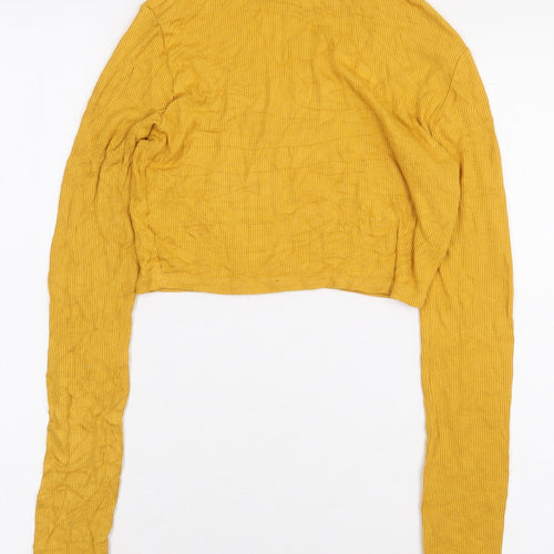 Missguided Womens Yellow Polyester Cropped T-Shirt Size 8 High Neck - Ribbed