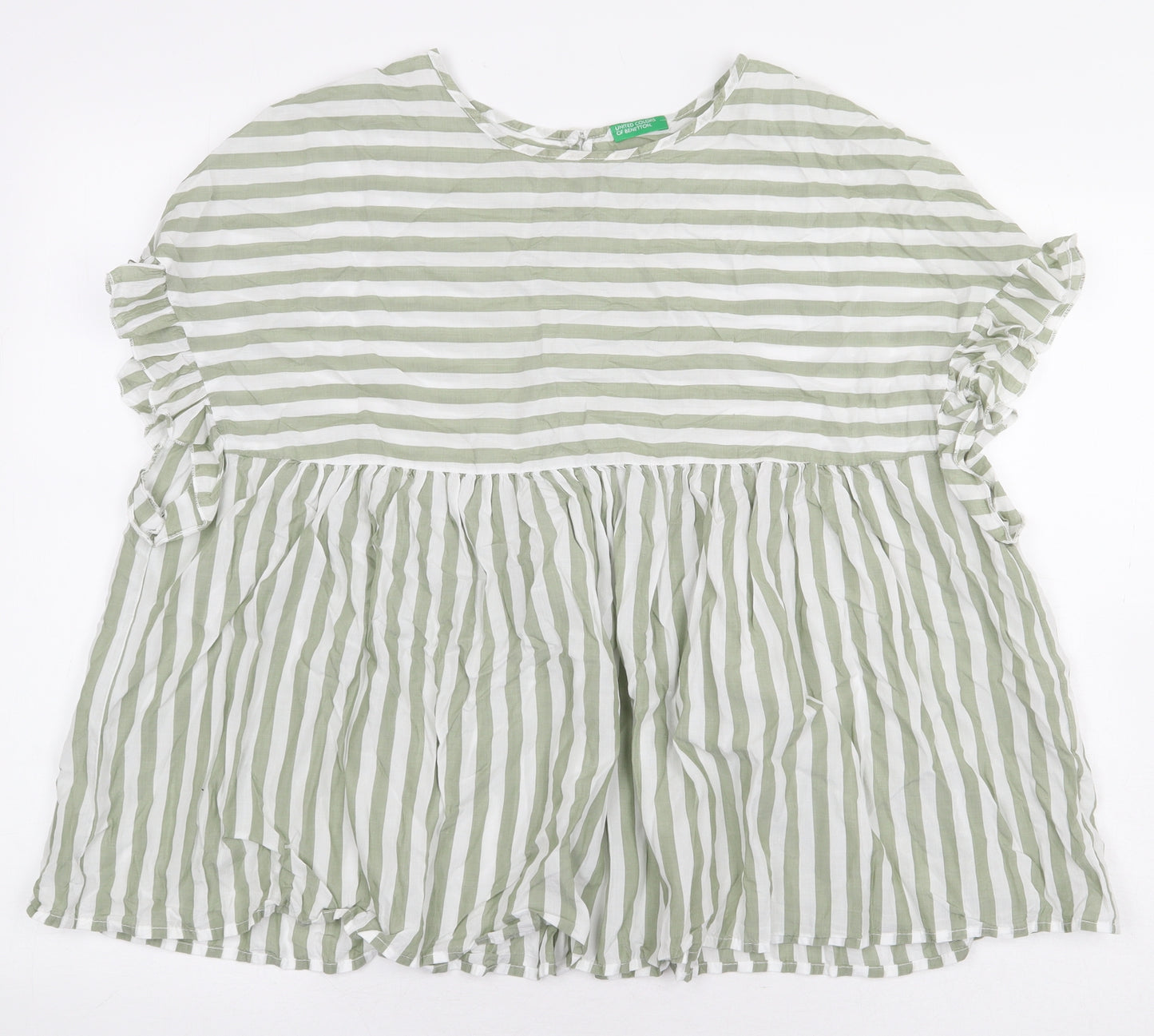 Preworn Womens Green Striped Lyocell Basic Blouse Size L Boat Neck