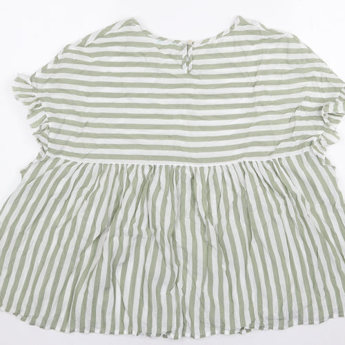 Preworn Womens Green Striped Lyocell Basic Blouse Size L Boat Neck