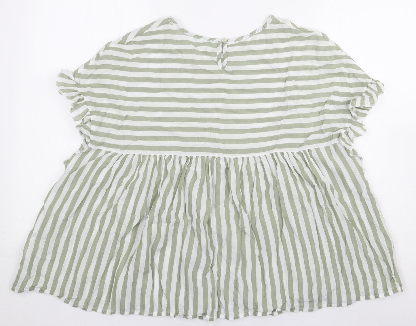 Preworn Womens Green Striped Lyocell Basic Blouse Size L Boat Neck