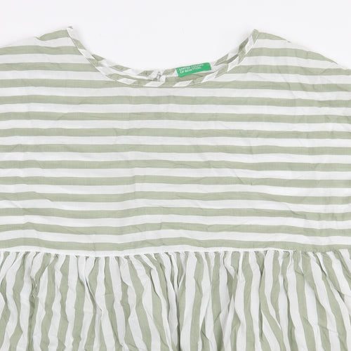 Preworn Womens Green Striped Lyocell Basic Blouse Size L Boat Neck