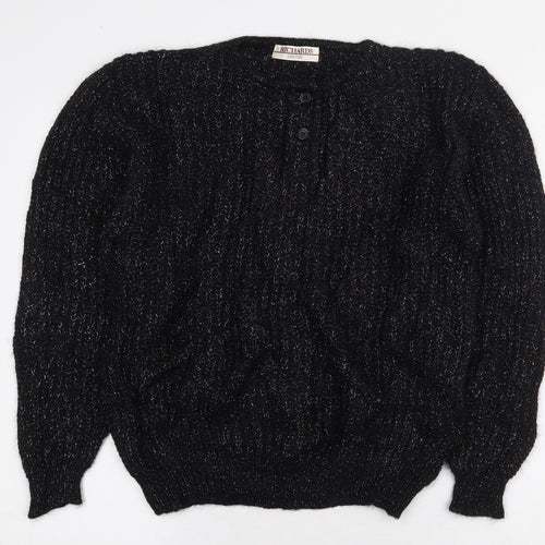 Richards Womens Black Wool Pullover Sweatshirt One Size Button