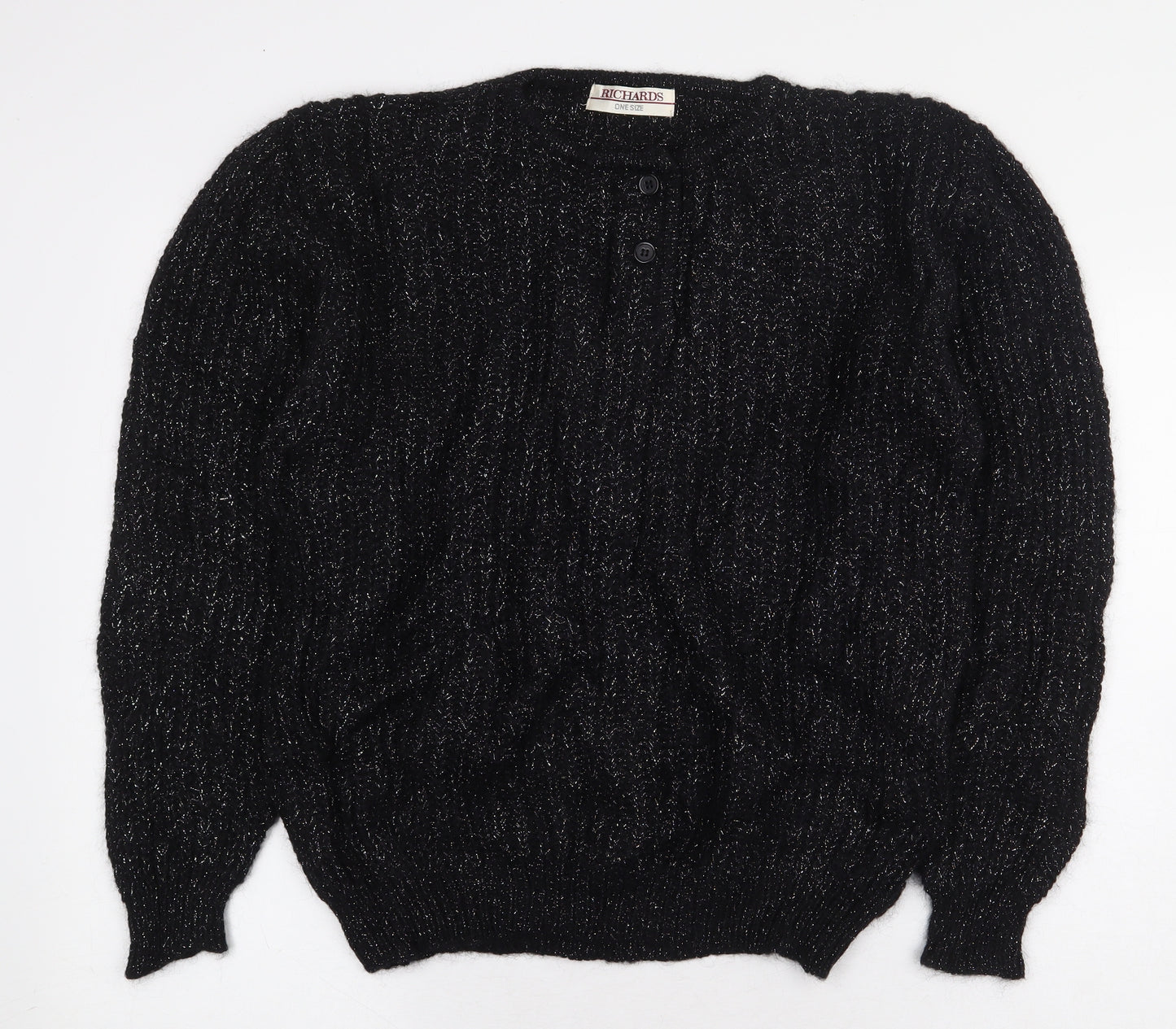 Richards Womens Black Wool Pullover Sweatshirt One Size Button