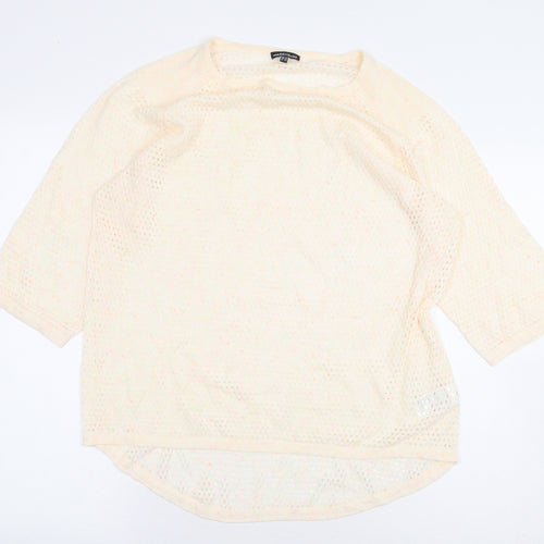 Warehouse Womens Pink Cotton Basic Blouse Size 16 Round Neck - Hole Cut Outs, Paint Splatter Effect