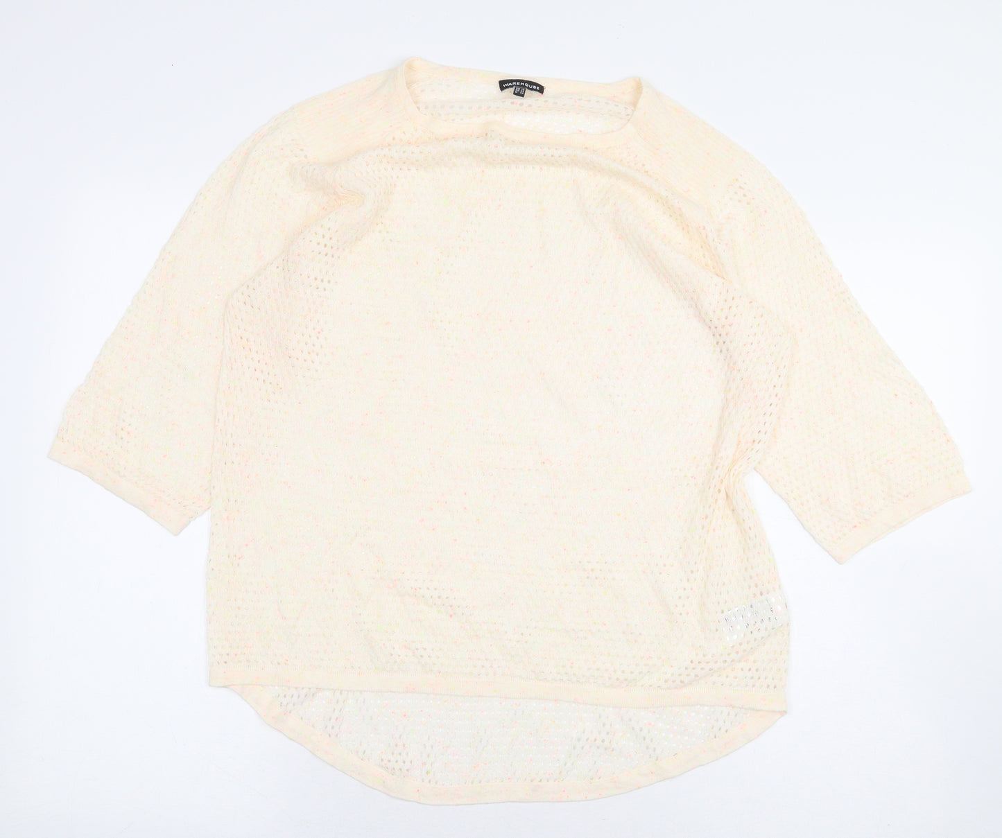 Warehouse Womens Pink Cotton Basic Blouse Size 16 Round Neck - Hole Cut Outs, Paint Splatter Effect