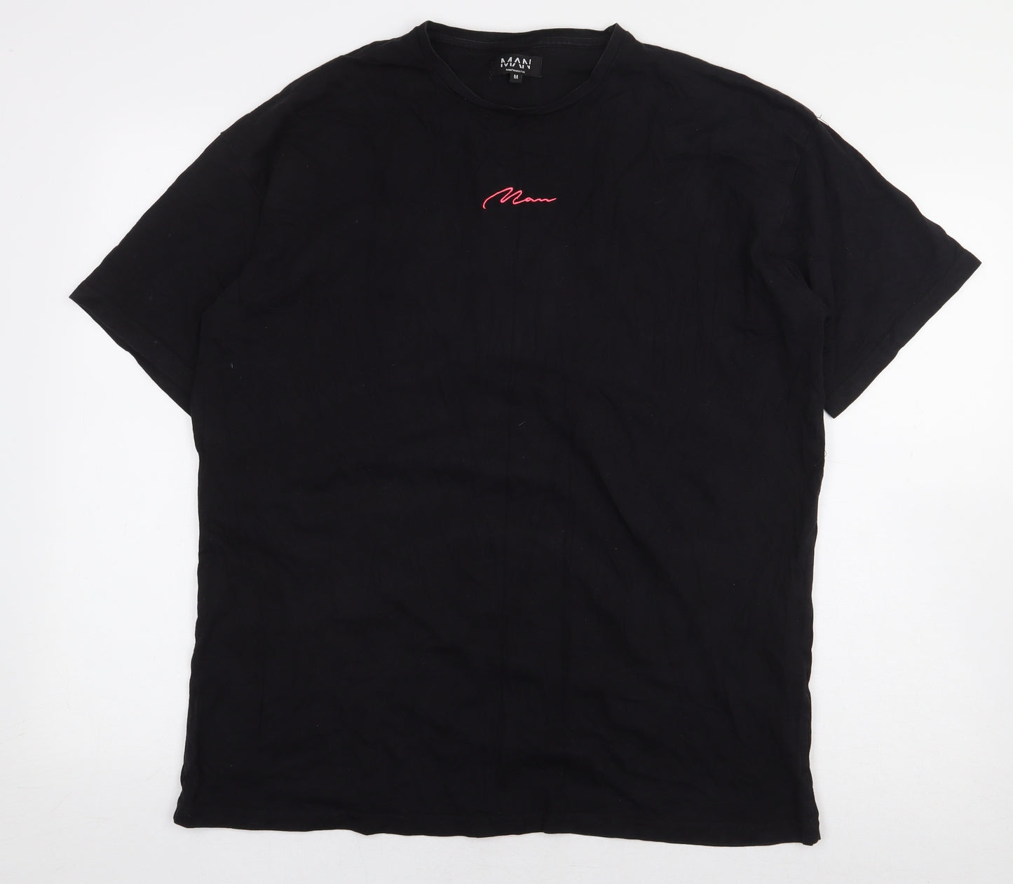 Boohoo Man Mens Black Cotton T-Shirt Size M Round Neck - Pink Stripe