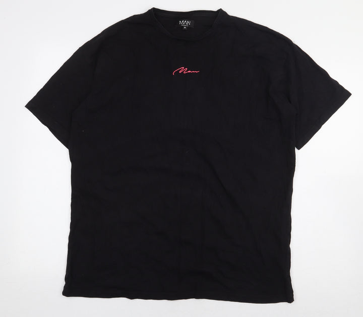 Boohoo Man Mens Black Cotton T-Shirt Size M Round Neck - Pink Stripe
