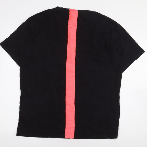 Boohoo Man Mens Black Cotton T-Shirt Size M Round Neck - Pink Stripe