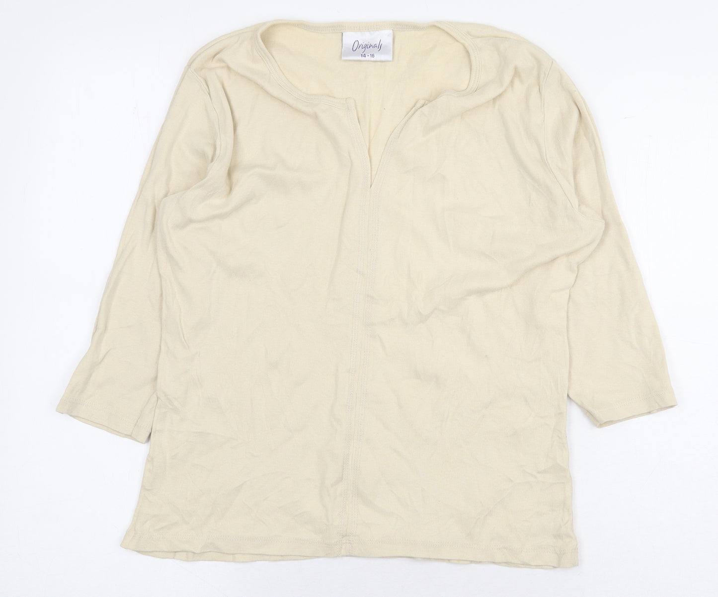 Originals Womens Beige 100% Cotton Basic T-Shirt Size 14 V-Neck - Size 14-16