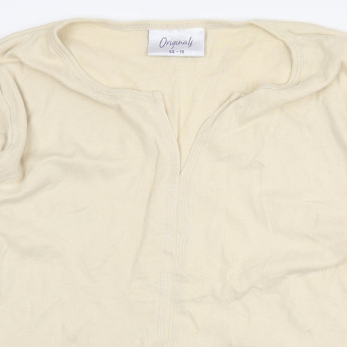 Originals Womens Beige 100% Cotton Basic T-Shirt Size 14 V-Neck - Size 14-16