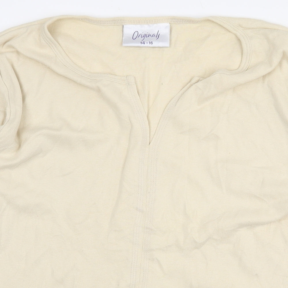Originals Womens Beige 100% Cotton Basic T-Shirt Size 14 V-Neck - Size 14-16