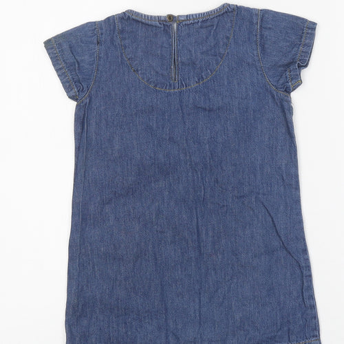 NEXT Girls Blue 100% Cotton Shirt Dress Size 4 Years Round Neck Button