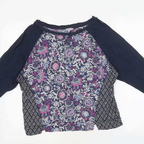 Monsoon Womens Blue Geometric Polyester Basic T-Shirt Size M Round Neck