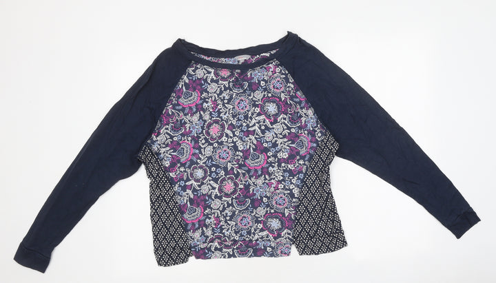 Monsoon Womens Blue Geometric Polyester Basic T-Shirt Size M Round Neck