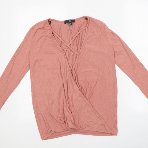 Missguided Womens Pink Polyester Basic T-Shirt Size 8 V-Neck