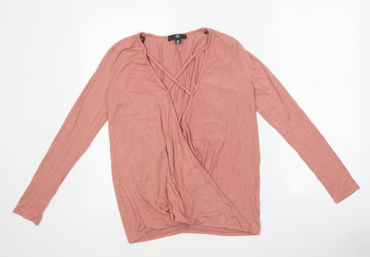 Missguided Womens Pink Polyester Basic T-Shirt Size 8 V-Neck