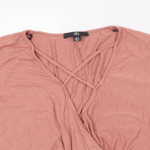 Missguided Womens Pink Polyester Basic T-Shirt Size 8 V-Neck