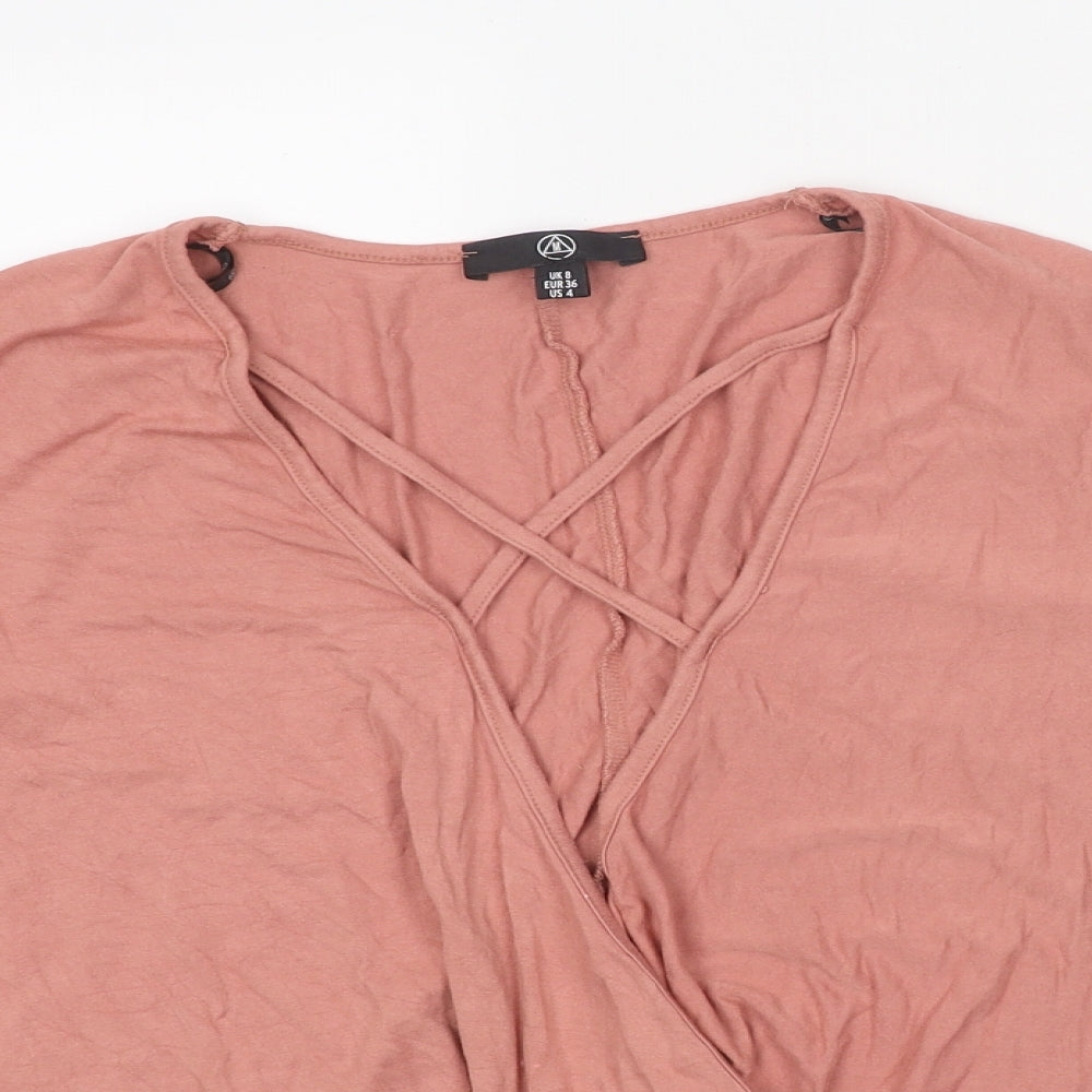 Missguided Womens Pink Polyester Basic T-Shirt Size 8 V-Neck