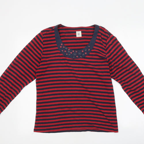 Iz Womens Red Striped Polyester Basic T-Shirt Size M Scoop Neck