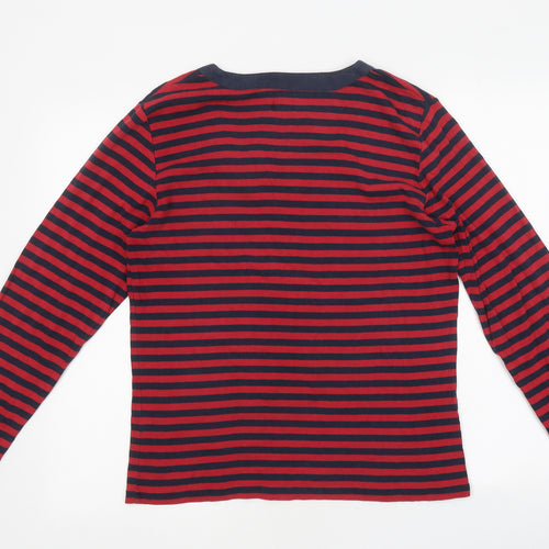 Iz Womens Red Striped Polyester Basic T-Shirt Size M Scoop Neck
