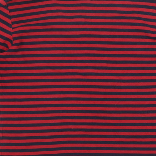 Iz Womens Red Striped Polyester Basic T-Shirt Size M Scoop Neck