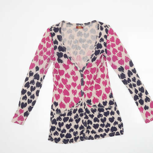 Buffalo Womens Multicoloured Geometric Polyester Basic Button-Up Size 10 V-Neck - Heart Print