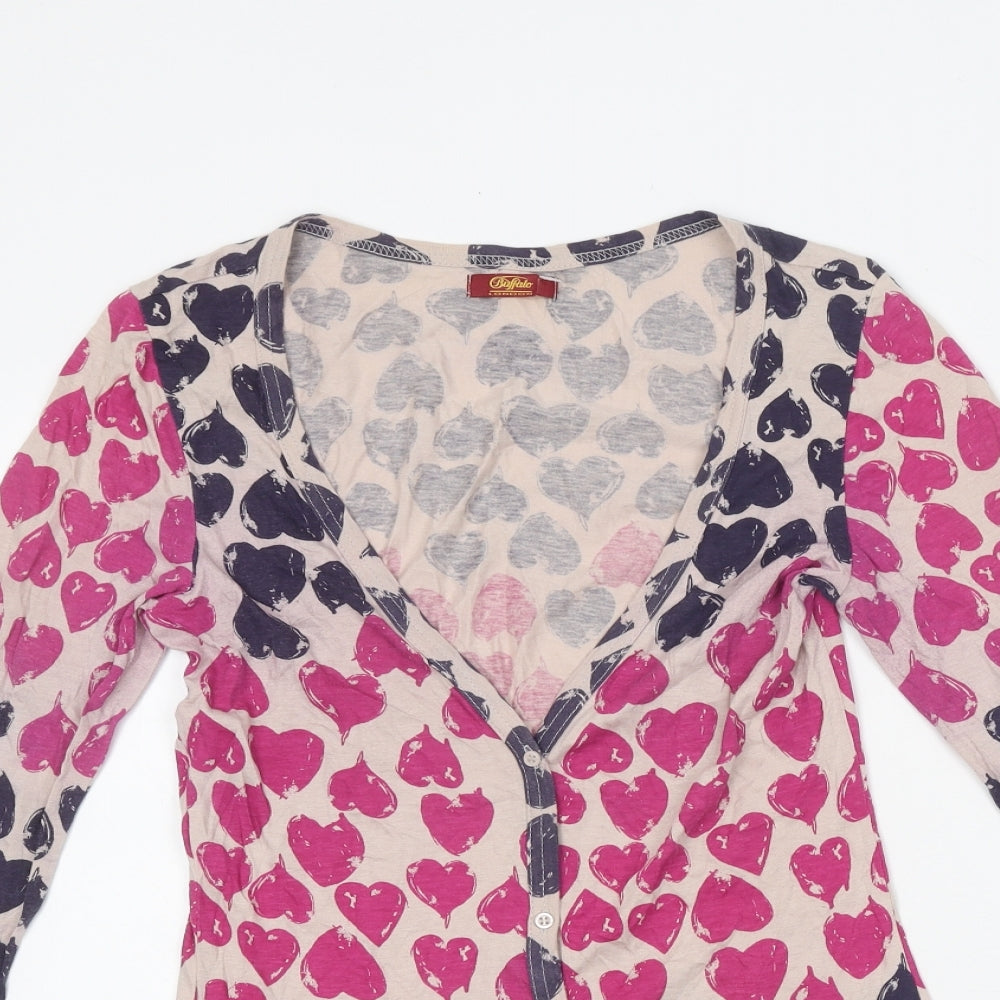 Buffalo Womens Multicoloured Geometric Polyester Basic Button-Up Size 10 V-Neck - Heart Print