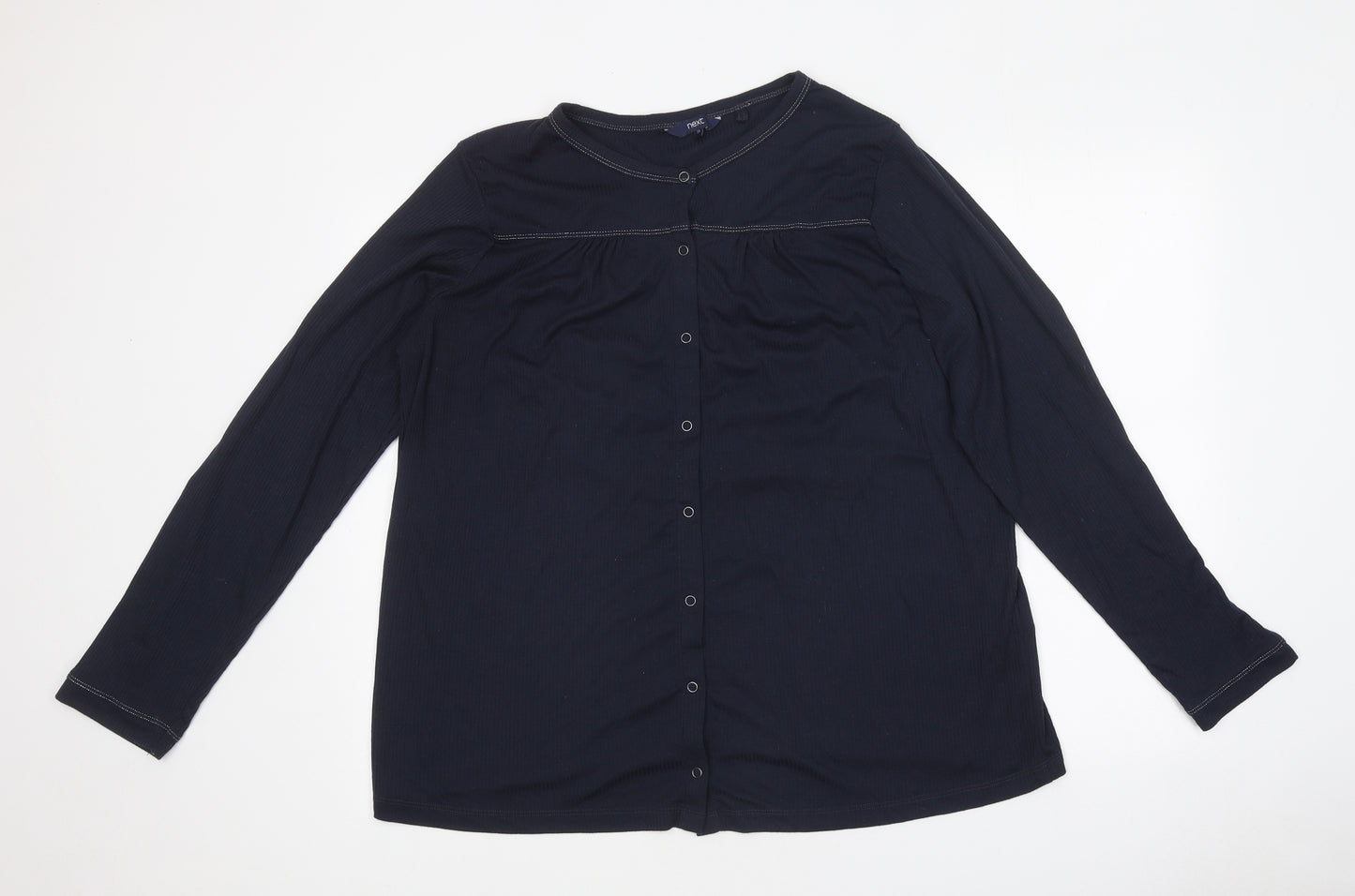 NEXT Womens Black Polyester Basic Button-Up Size 2 Round Neck