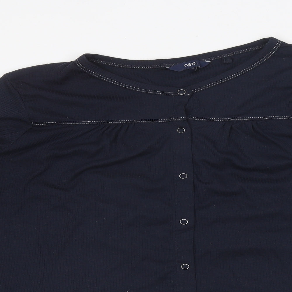 NEXT Womens Black Polyester Basic Button-Up Size 2 Round Neck
