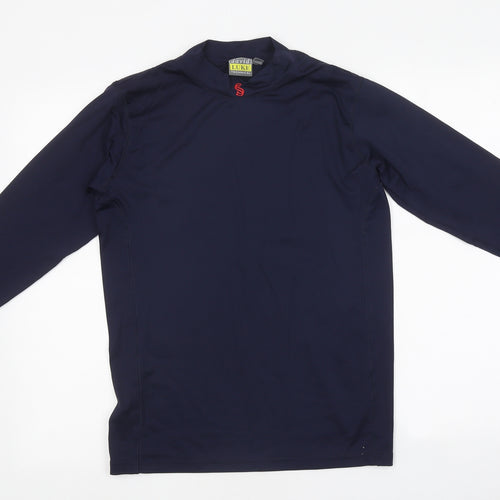 David Luke Mens Blue Polyester Basic T-Shirt Size 34 High Neck Pullover