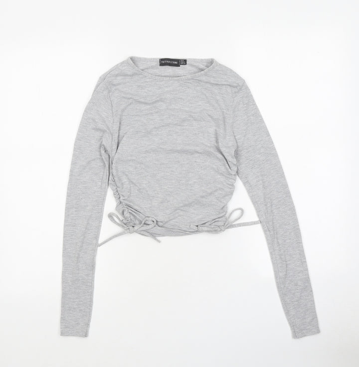 PRETTYLITTLETHING Womens Grey Polyester Cropped Polo Size 6 Round Neck
