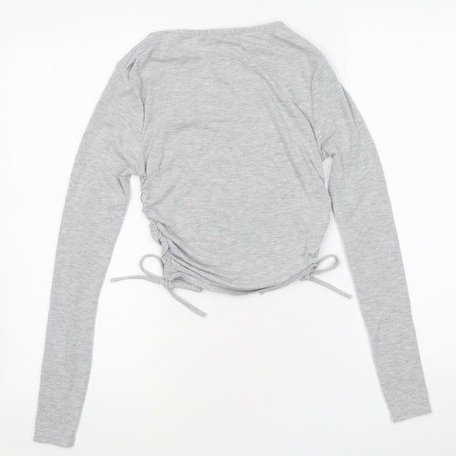 PRETTYLITTLETHING Womens Grey Polyester Cropped Polo Size 6 Round Neck