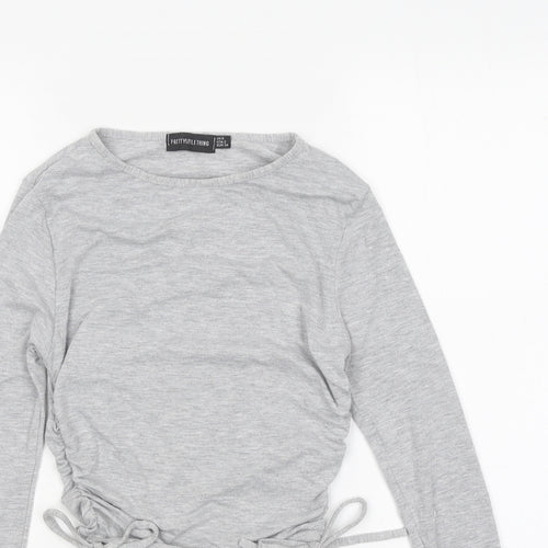 PRETTYLITTLETHING Womens Grey Polyester Cropped Polo Size 6 Round Neck