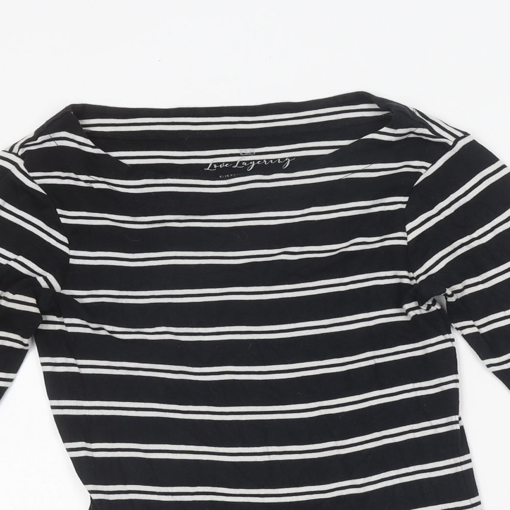 F&F Womens Black Striped Polyester Basic T-Shirt Size 10 Round Neck