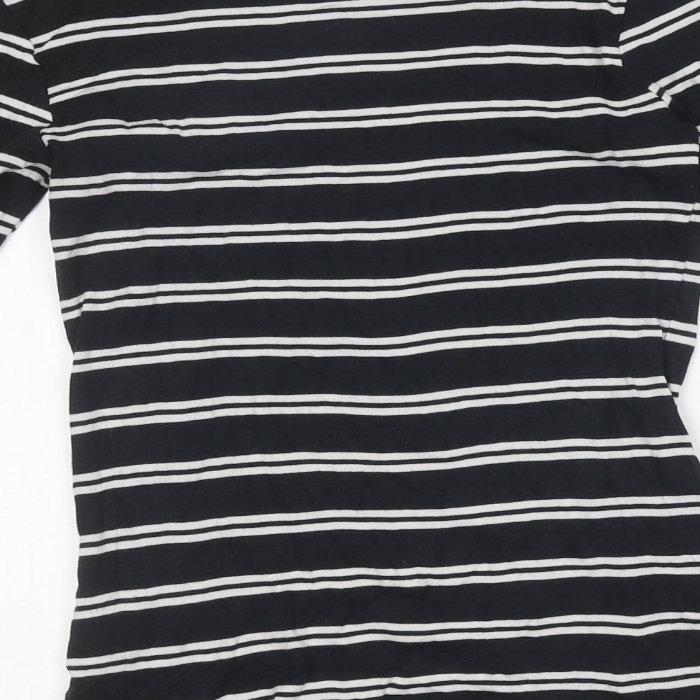 F&F Womens Black Striped Polyester Basic T-Shirt Size 10 Round Neck