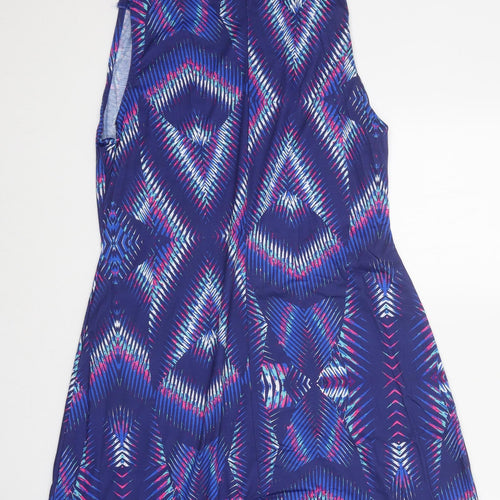 Kaleidoscope Womens Blue Geometric Polyester Slip Dress Size 14 Square Neck Tie