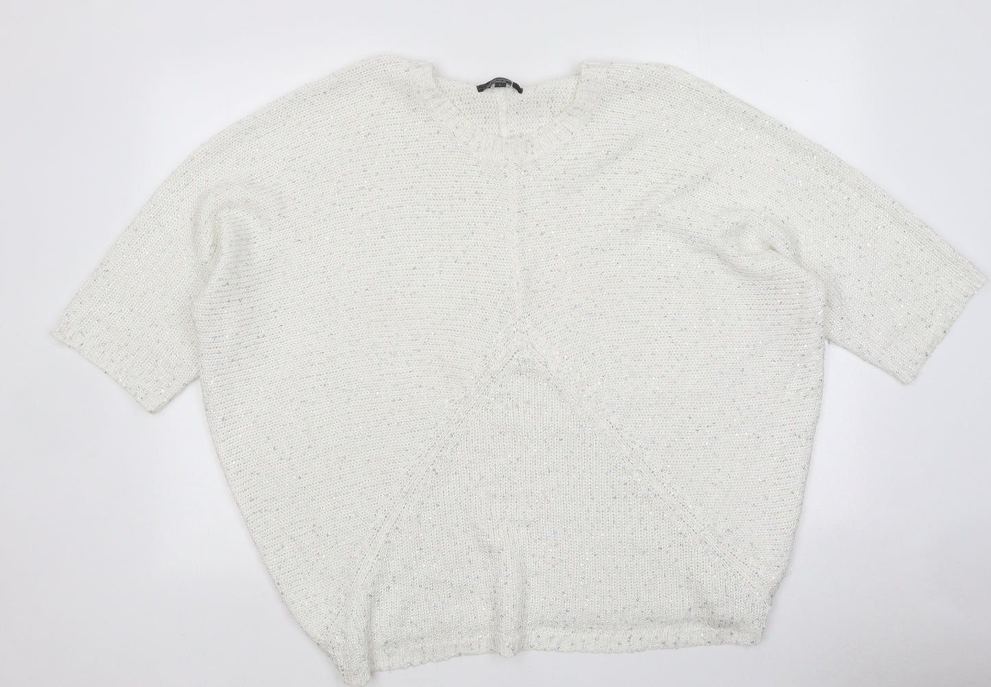 Aftershock Womens White Round Neck 100% Cotton Pullover Jumper Size L