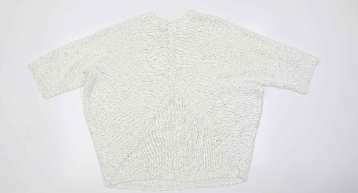 Aftershock Womens White Round Neck 100% Cotton Pullover Jumper Size L