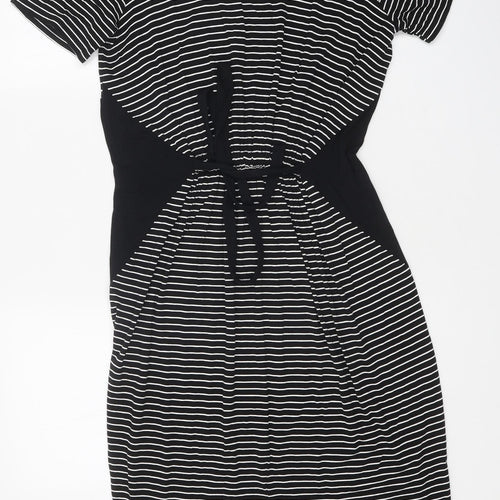 NEXT Womens Black Striped Polyester Skater Dress Size 12 Round Neck Pullover