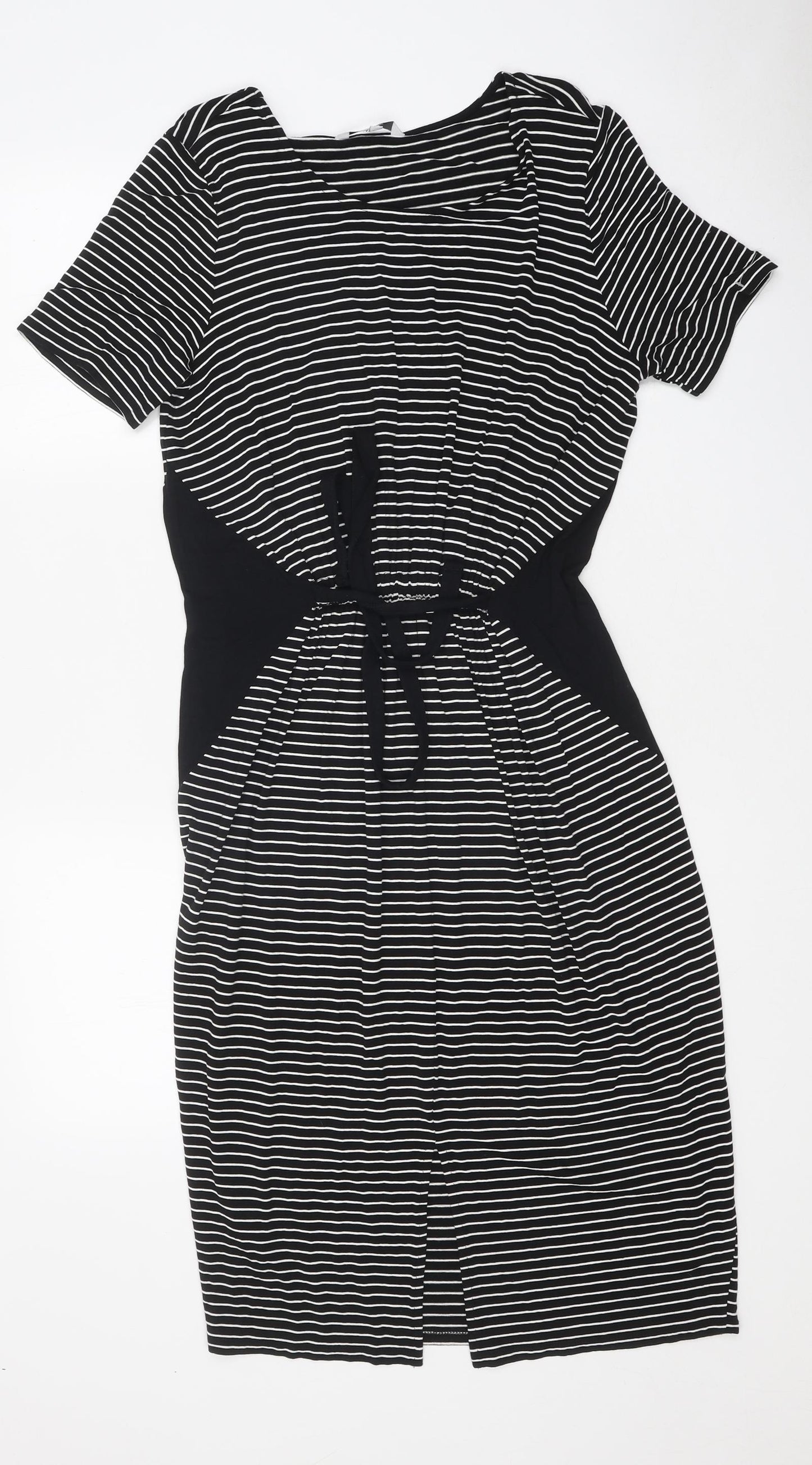 NEXT Womens Black Striped Polyester Skater Dress Size 12 Round Neck Pullover