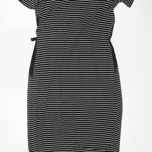 NEXT Womens Black Striped Polyester Skater Dress Size 12 Round Neck Pullover