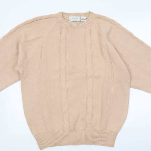 The Men's Wear Mens Beige Round Neck Cotton Pullover Jumper