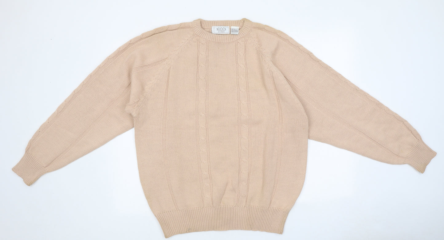 The Men's Wear Mens Beige Round Neck Cotton Pullover Jumper