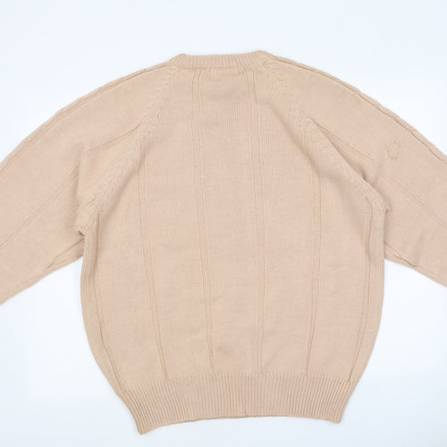 The Men's Wear Mens Beige Round Neck Cotton Pullover Jumper
