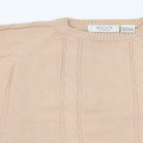 The Men's Wear Mens Beige Round Neck Cotton Pullover Jumper