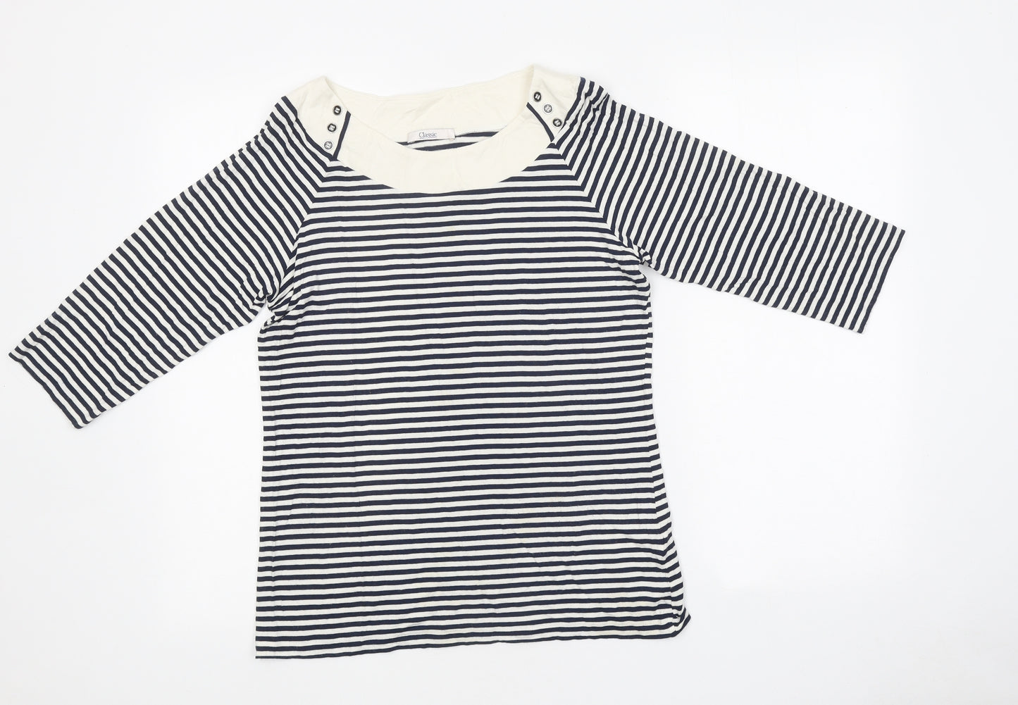 Marks and Spencer Womens Multicoloured Striped Polyester Basic T-Shirt Size 12 Boat Neck